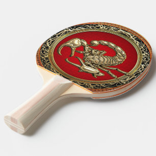 [310] Sacred Golden Scorpion on Red Ping Pong Paddle