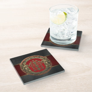 [310] Two Gold Ninurtas with Tree of Life Glass Coaster