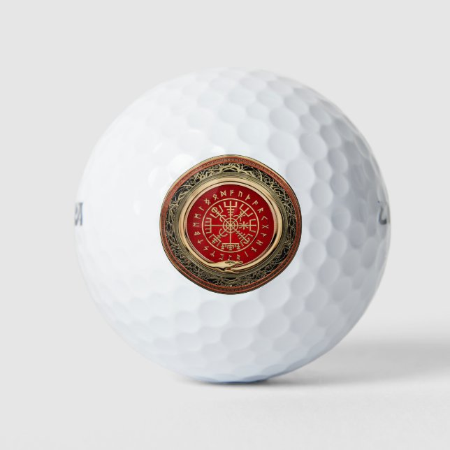 [310] Vegvisir - Viking Gold Magic Runic Compass Golf Balls (Front)
