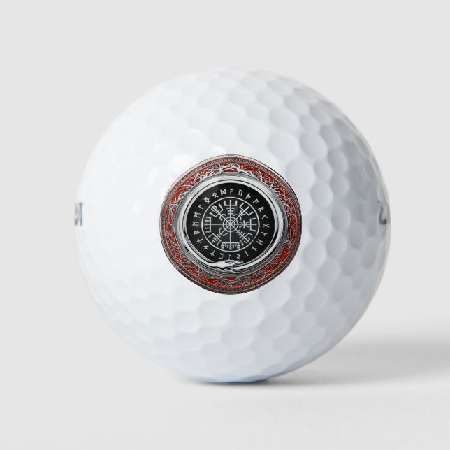 [310] Vegvisir - Viking Silver Magic Runic Compass Golf Balls (Front)