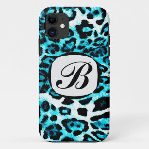 311 Aqua Blue Leopard Initial iPhone Cover