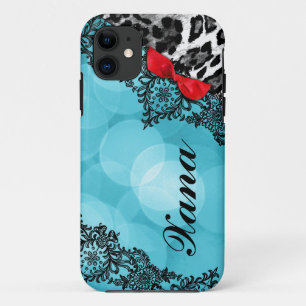 311 Aqua Red Leopard Dream in Lights Lace faux bow iPhone 11 Case