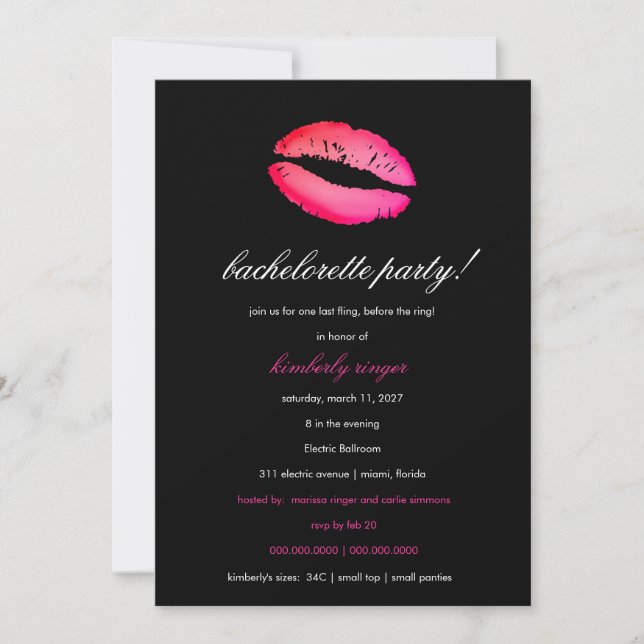 311 Bachelorette Lingerie Party Invite (Front)