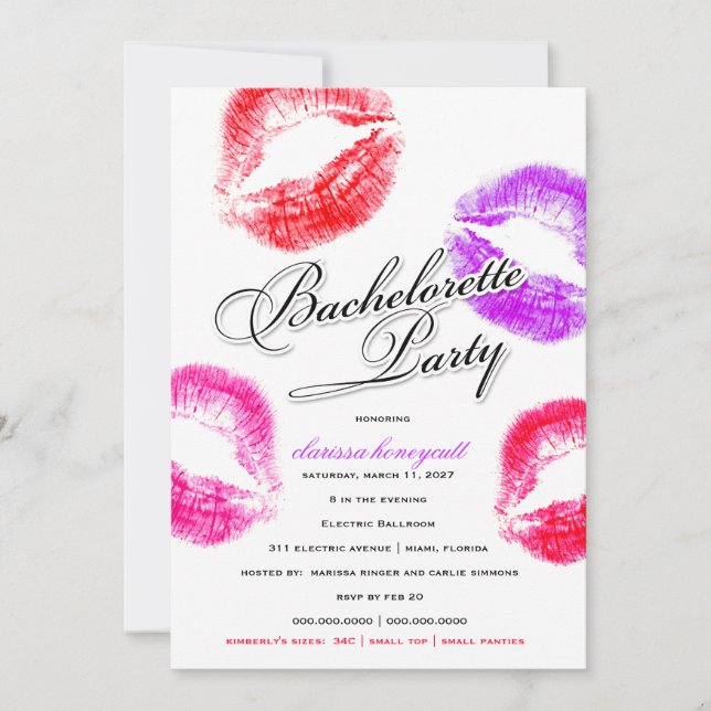 311-Bachelorette Party - Colourful Kisses Invitation (Front)