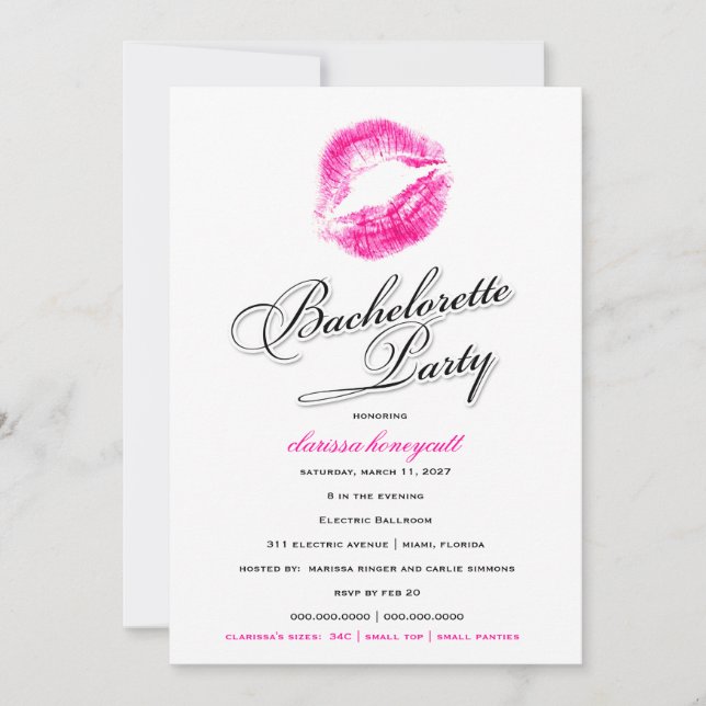 311-Bachelorette Party - Pink Kisses Invitation (Front)