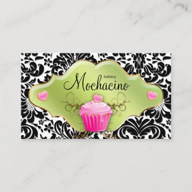 311 Bakery Business Card Cupcake Gold Swirls Lime (Front)