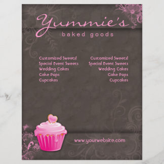 311 Bakery Flyer Cupcake Pink Floral Heart Brown