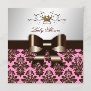 311 Blackberry Brown Damask Pink Baby Invitation