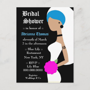 311-BLUE PUNK BRIDE SHOWER INVITATION POSTCARD