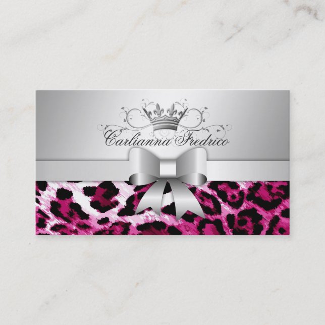 311 Bow-licious Hot Pink Leopard Business Card (Front)