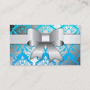 311-Bow-licious Tropical Blue Damask Business Card