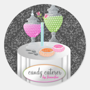 311-Candy Caterer   Grey Damask Classic Round Sticker