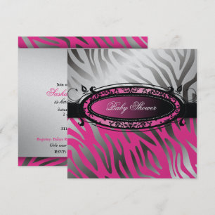 311-C'est Luxueux Hot Momma Pink Zebra Baby Invitation