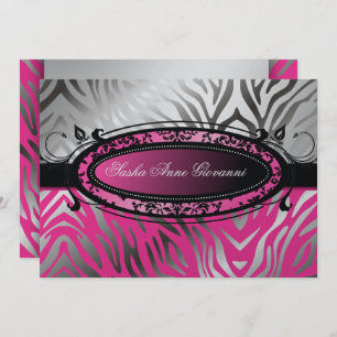 311-C'est Luxueux Hot Pink Zebra Sweet 16 Invitation