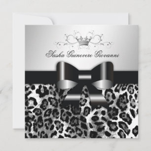 311- Chic Black Leopard Bow    Sweet 16 Invitation