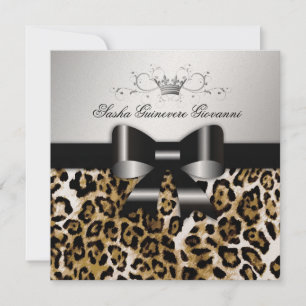 311 Chic Brown Leopard Bow    Metallic Gold Invitation