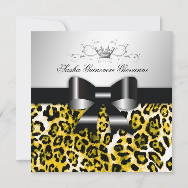 311- Chic Hot Yellow Leopard Bow  | Sweet 16 Invitation (Front)