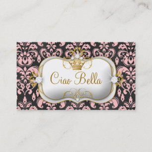 311 Ciao Bella Charcoal Peach Damask Business Card