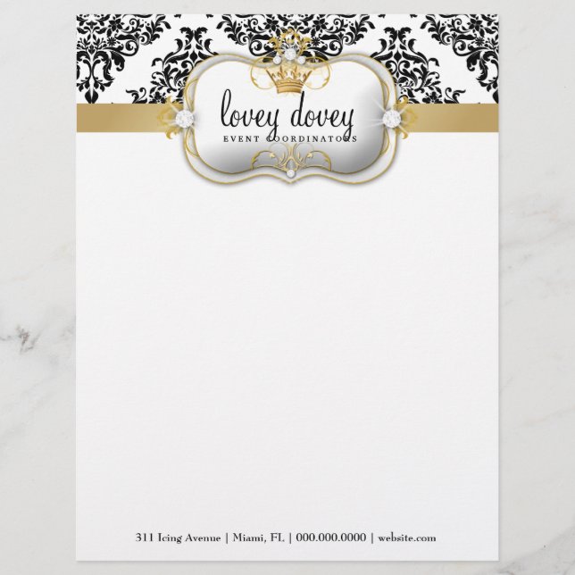 311 Ciao Bella & Lovey Dovey Damask Black WHite Customized Letterhead (Front)