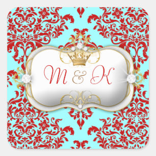 311 Ciao Bella & Lovey Dovey Damask Red Turquiose Square Sticker