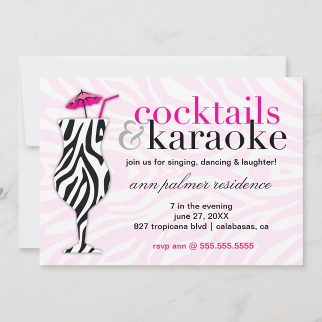 311 Cocktails & Karaoke Zebra Invitation (Front)
