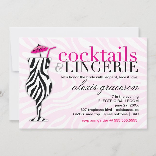 311 Cocktails & Lingerie Zebra Invitation (Front)