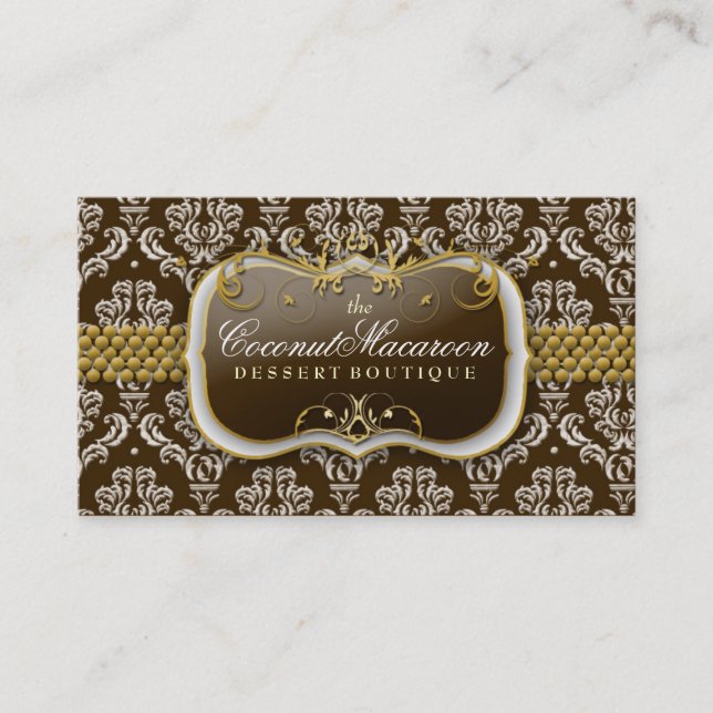 311-Coconut Macaroon Damask Business Card (Front)