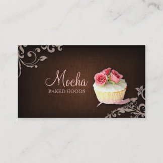 311 Cupcake Business Card Linen Brown Pink Roses