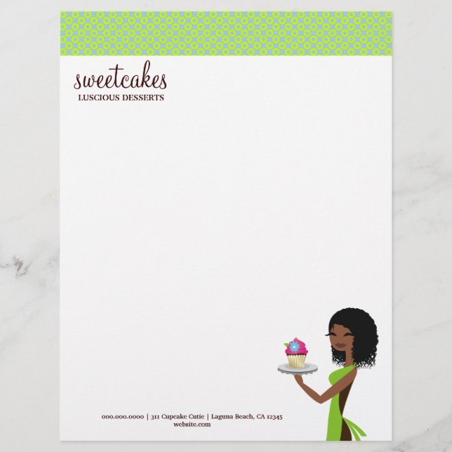 311 Cupcake Cutie Blue, Green Letterhead Template (Front)