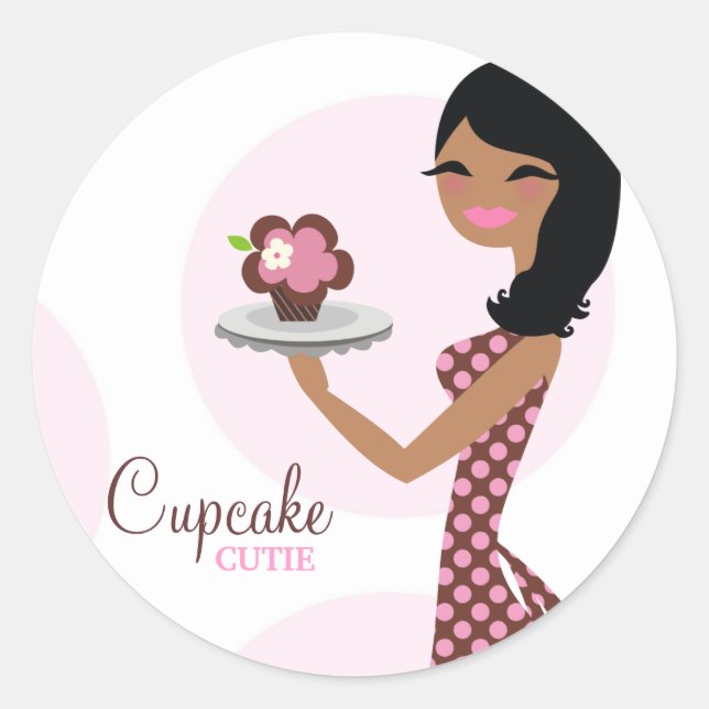 311-Cupcake Cutie Ethnic Wavy Hair Classic Round Sticker (Front)