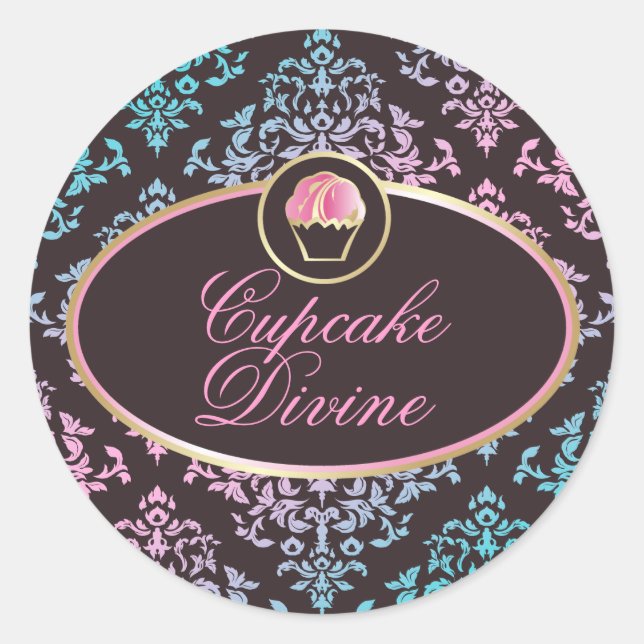 311 Cupcake Divine Pink Aqua Damask Sticker (Front)