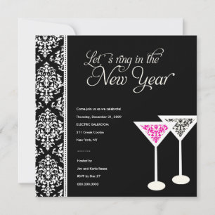 311-Damask Glass 2   New Years Eve Invitation