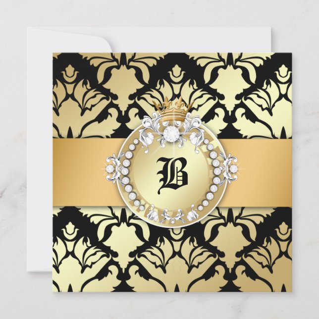 311 Damask Shimmer Queen Fab 50 Black Invitation (Front)