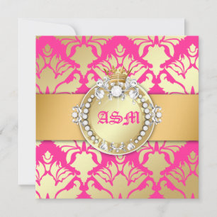 311-Damask Shimmer Queen Sweet Sixteen Golden Pink Invitation