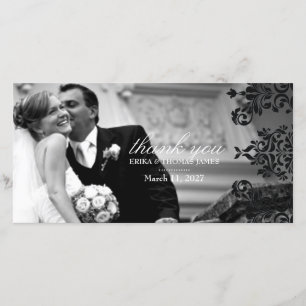 311-Dashing Damask Black Thank You Photo Card