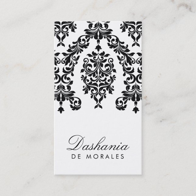 311-Dashing Damask | Ebony & Ivory Business Card (Front)