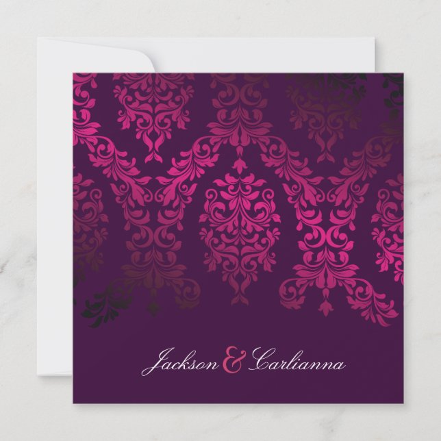311-Dashing Damask Night Magenta Eggplant Invitation (Front)