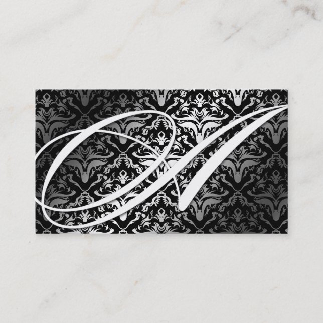 311-Dazzle Me Damask - A Monogram Black Business Card (Front)