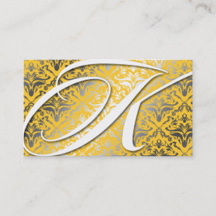 311-Dazzle Me Damask - K Monogram Yellow Business Card