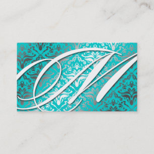 311-Dazzle Me Damask -M Monogram Turquoise Business Card