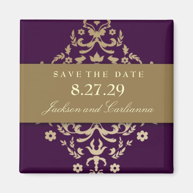 311-Dazzling Damask Gold Ivory Eggplant Magnet (Front)