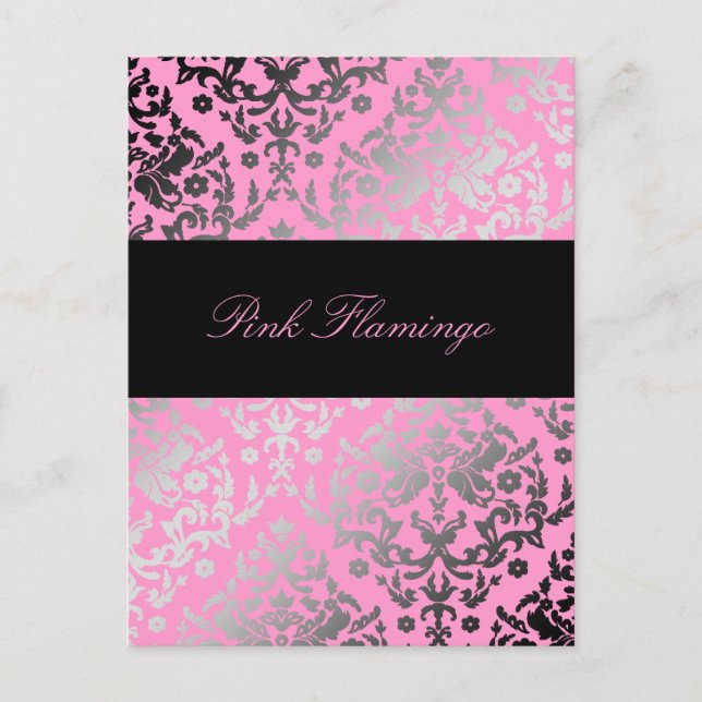 311-Dazzling Damask Pink Flamingo Postcard (Front)