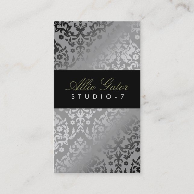 311 Dazzling Damask Silver Plain Back Business Card (Front)