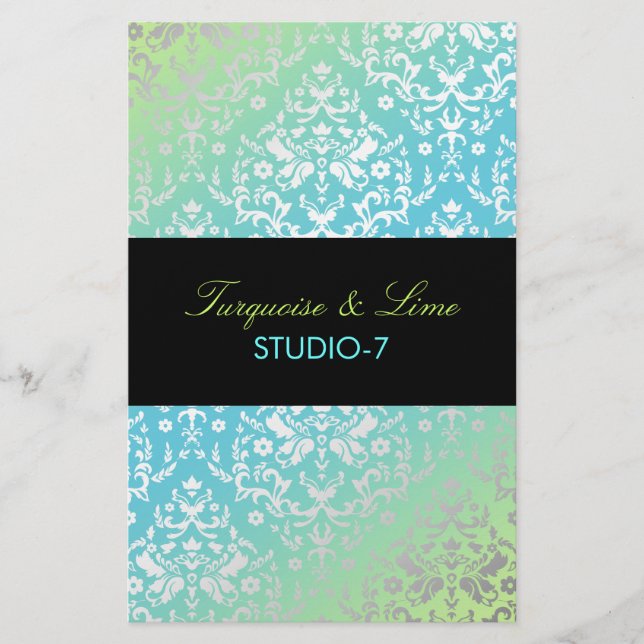 311 Dazzling Damask Turquoise & Lime Black (Front)