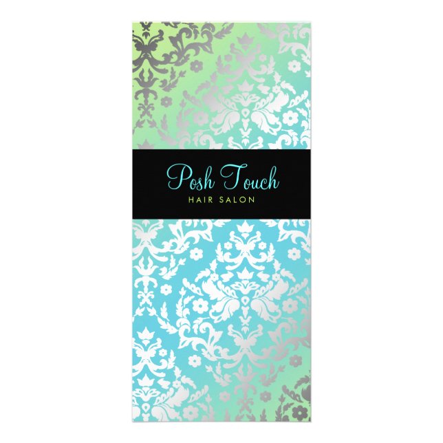 311 Dazzling Damask Turquoise & Lime Black Rack Card (Front)