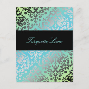 311 Dazzling Damask Turquoise LIme Postcard