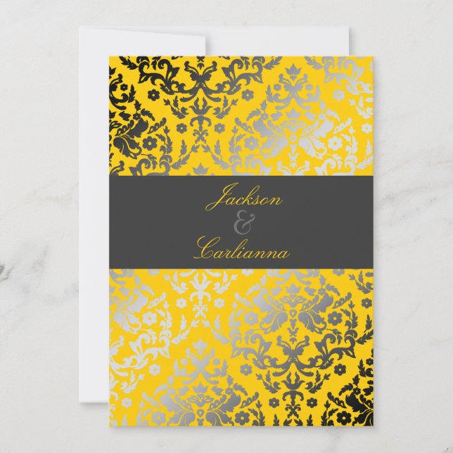 311 Dazzling Damask Yellow | Charcoal Grey Band Invitation (Front)