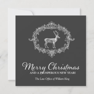 311 Deer Wreath Charcoal Grey Holiday Card