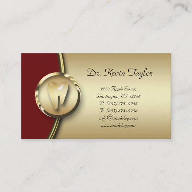 311 Dental Molar Business Card Gold Metal red (Front)