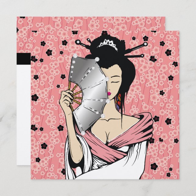 311-Diamond Geisha | Cherry Blossom Background Invitation (Front/Back)